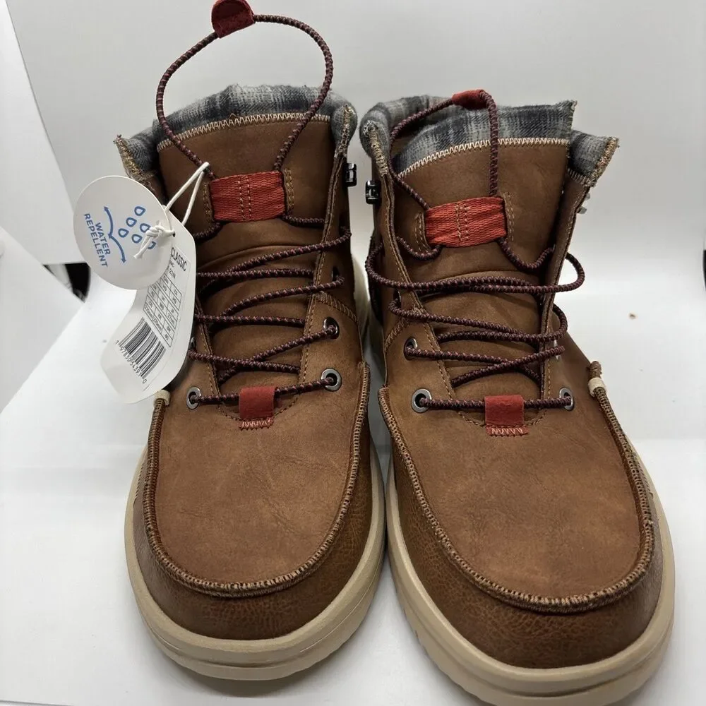 NWT Hey Dude Men's Bradley Classic Tumbled Cognac Brown Size 9 lightweight wool